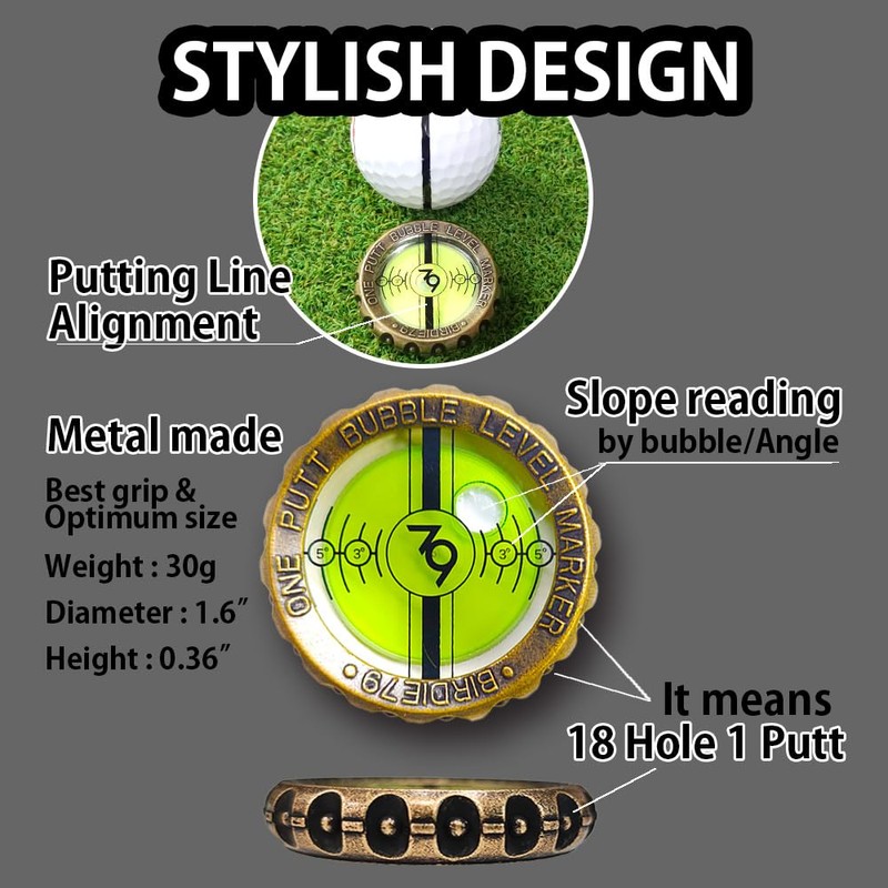 BIRDIE79 SlopeMaster ProGreen Reader Within 1.5M(4.9feet)- Golf Hat Clip Ball
