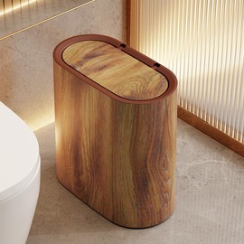 Aiabaleaft Plastic Wood Pattern Trash Can Small Garbage Bin with Lid for Bathroom Narrow Wastebasket Modern Waste Basket for Home Indoor Hotel (Wood)