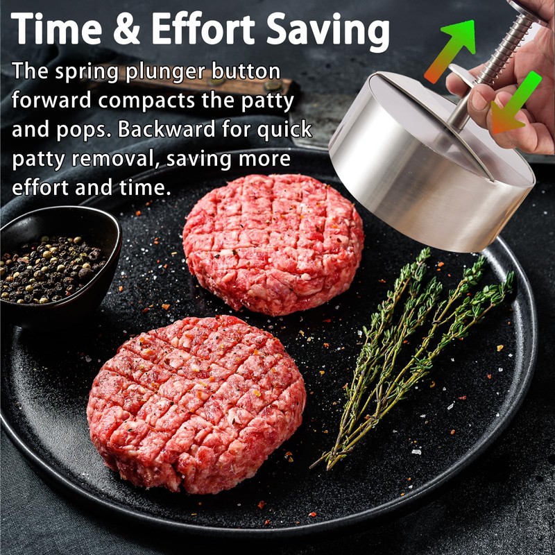 304 Stainless Steel Burger Press, Heavy Duty Adjustable Hamburger Meat