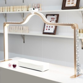 KEDAO Nail Light for Desk Half Moon Light for Nail Desk 34Inch Foldable LED Table Lamp Manicure for Table Adjustable Dimmable Half Moon Lamp for Lash Beauty Tattoos Crafts Gold