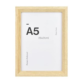Natural Oak A5 Wooden V Bevel Photo Frame for A5 (15 x 21cm) Photos or Pictures, Plexi Glass, Freestanding or Wall Mounted Landscape or Portrait
