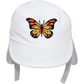 TeddyTs Baby Girl's White Butterfly Legionnaire Sun Hat (Orange Butterfly, 3-6 Months)