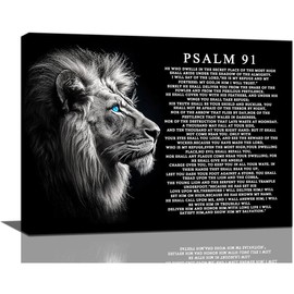 Psalm 91 Wall Art Lion of Judah Pictures Christian Scripture Bible Verse Wall Decor Black and White Canvas Print Painting Artwork for Church Office Living Room 12"x16" - Color: Lion Psalm91, Size: 12×16inch (30×40cm)