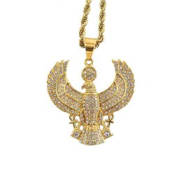 PikaLF Egyptian Eagle Necklace for Men, Hip Hop Horus Eagle Necklace, Antique Egyptian Eagle Pendant Necklace with 23.6 Inch Chain, Stainless Steel Punk Rock Ankh Cross Eagle Pendant, Stainless Steel