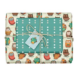dabelino 4 x double-sided owl wrapping paper + 4 x gift tags for children, made in Germany (single sheets 42 x 59 cm, DIN A2)