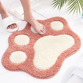 Entrance Mat, Cute Bath Mat, Stylish, Foot Wiping Mat, 17.7 x 23.6 inches (45 x 60 cm), Bath Mat, Absorbent and Quick Drying, Gradation, Shaggy, Fluffy, Washable, Durable, Paw Shape, Pink