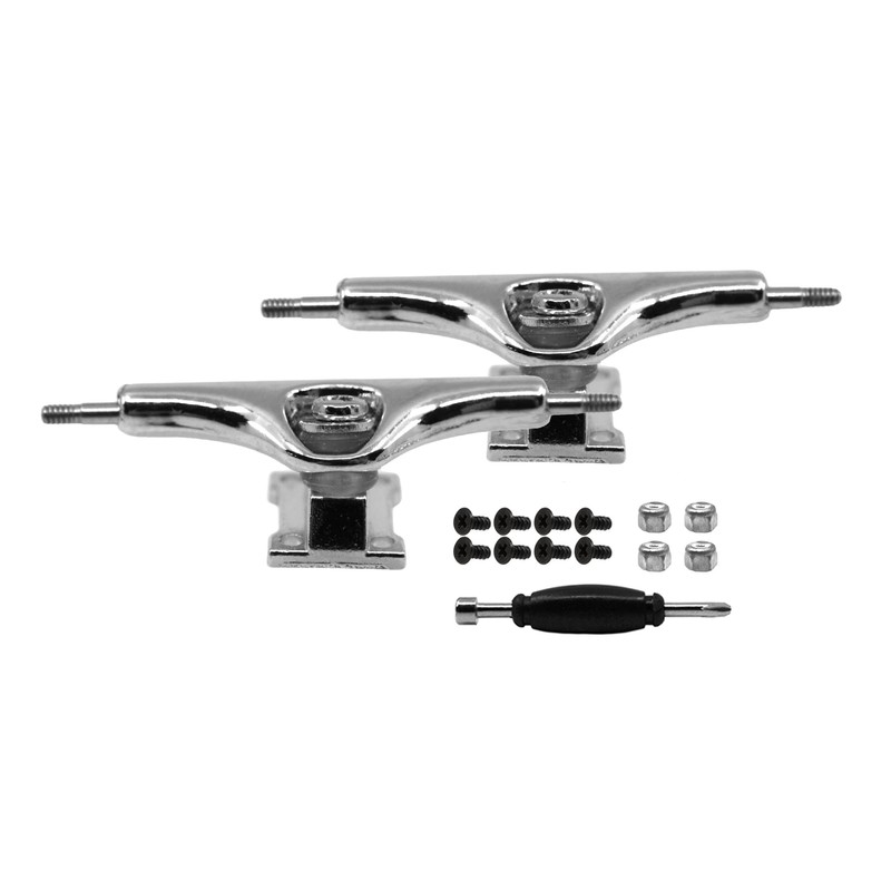 Teak Tuning Prodigy Swerve Fingerboard Trucks, Silver Chrome Colorway -