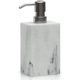 15Oz Marble Style Resin Soap Dispenser, Refillable Liquid Hand Soap Dispenser for Bathroom and Kitchen, Decorative White Soap Dispenser Bottle with Easy-Press Pump (White)