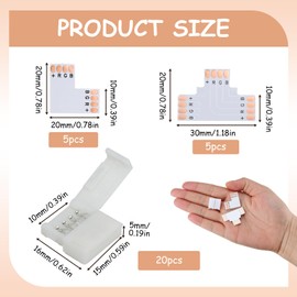 LED Strip Connector Set 4-Pin Complete Package with T-Shape and L-Shape Corner Connectors for RGB LED Strips, for 10 mm Width 3535 RGB LED Strips, Solderless Installation for Home DIY Lighting