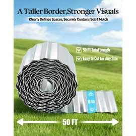 6" x 50' Corrugated Metal Garden Edging Border, Galvanized Flexible Silver