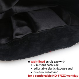 ABAMERICA 2 Pack Bouffant Caps with Button and Sweatband, Adjustable Scrub Caps for Women Men, Satin Layer