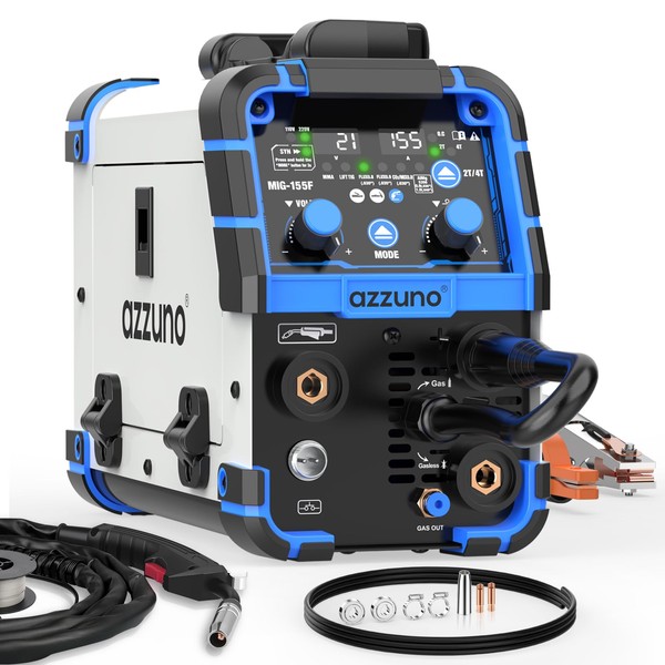 AZZUNO MIG Welder Machine 110V/220V, 155Amp 5-in-1 Gas MIG/Aluminum MIG/Gasless