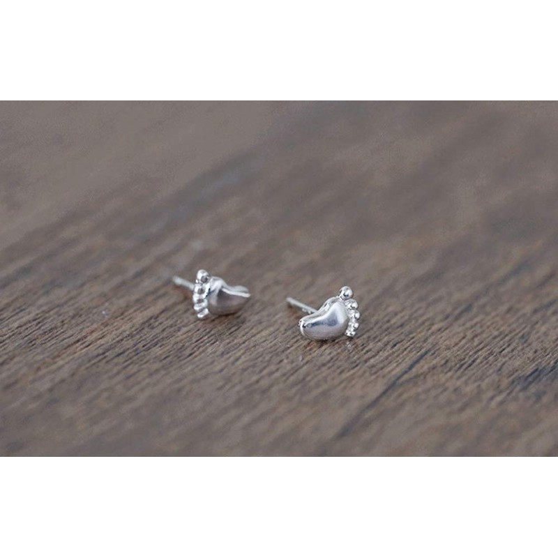 Minimalist Tiny Feet Stud Earring for Women Silver Small Cute
