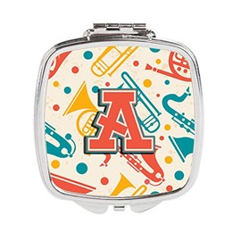 Caroline's Treasures Letter A Retro Teal Orange Musical Instruments Initial Compact Travel Mirrors, Multicolor