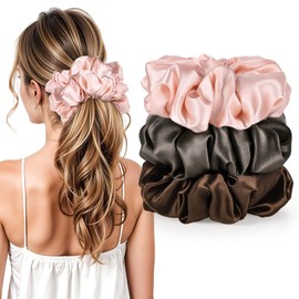 3Pcs Large Satin Hair Scrunchies, Sleepy Hair Tie for Women Girls Large Pillow Satin Scrunchies Ponytail Holders for Thick Curls