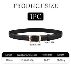 Yewseas Leather belt for women, fashion belt for women, for jeans, 70-100 cm, black, faux leather belt with golden buckle, fashionable belt for any occasion, black