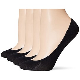 PEDS Women's Unseen Low Cut No Show Socks with Gel Tab, Black (4 Pairs), Shoe Size: 4-7