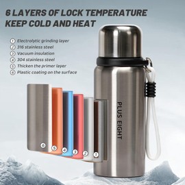 pluseight Insulated Water Bottle with Straw, 600ml Leak Proof 18/8 Stainless Steel Vacuum Tumbler for Sports, Gym or Office, BPA-Free Keep Cold 24H Hot 12H (Silvery)