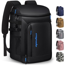 Capolo Cooler Backpack Insulated Waterproof for Women Men, Leak Proof Backpack Coolers Thermal Bag Soft Travel Cooler Bag Portable Ice Chest Lunch Backpack for Camping Picnic(Leather Black,45 Cans)
