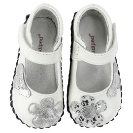 Pediped Baby Girls Mary-jane-flats, White/Silver, X-Small Infant US