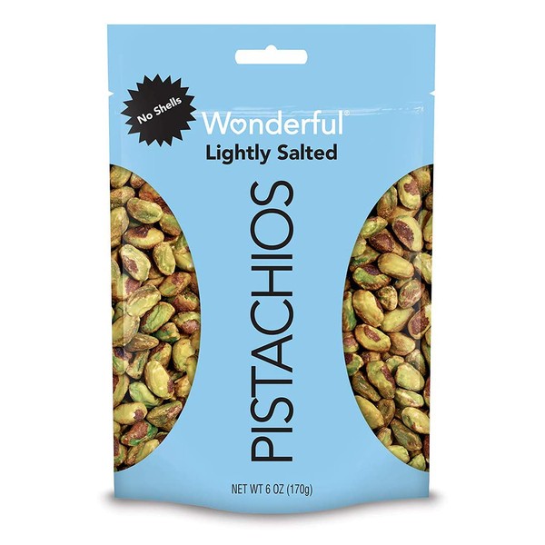 Wonderful Pistachios, No Shells, Roasted and Lightly Salted Nuts, 6 Ounce Resealable Bag