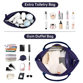 ETRONIK Weekender Bags for Women, Canvas Travel Bag 2 Pcs Set with USB Charging Port, Duffle Bag with Shoe Compartment, Carry on Overnight Bag for Women Travel, Dark Blue