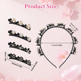 Pack of 5 Hair Clips with 3 Clips, Hummingbird Hair Clip with Pearl Sparkling, Double Layer Braided Hair Clip for Women, Girls, Children, 1 Headband with Clips