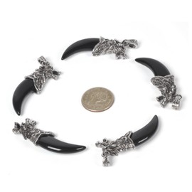 Justinstones Natural Black Obsidian Wolf Animal 60mm Pendant Necklace Retro Wolf Tooth Jewelry Necklace Gift 22 inch