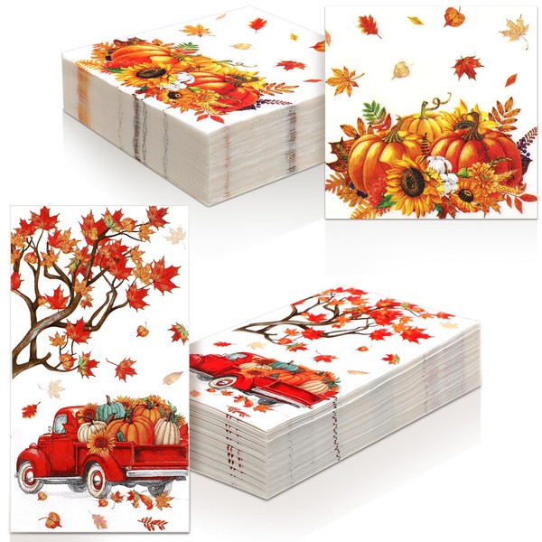Honoson 100 Pcs Fall Disposable Party Napkins 3 Ply Fall Guest Napkins Decorative Thanksgiving Napkins Paper Towels for Autumn Thanksgiving Home Bathroom Party Dinner Decor (Maple,5 In, 4.3 x 7.9 in)