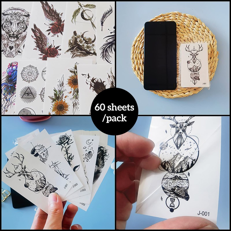 60 Sheets Temporary Tattoo for Adults and Kids, Long Lasting