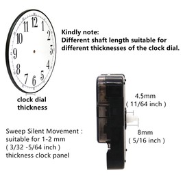 TIKROUND 12888 Youngtown Snap in Type 4.5mm Hour Shaft Length Continuous Sweep Quartz Clock Movement,8mm Total Shaft Length (D Hands)