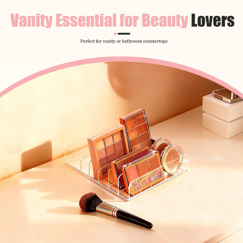 2-Pack Acrylic Makeup Palette Organizer, 7-Slot Eyeshadow Palette Storage, Clear