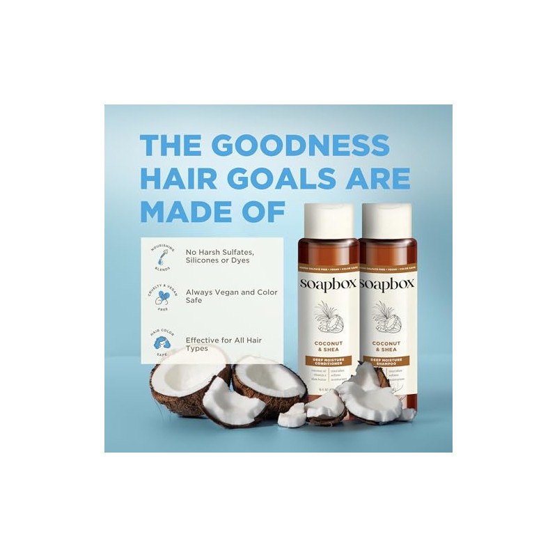 SoapBox Soaps Shampoo, Coconut Oil with Shea Butter, 3 Count