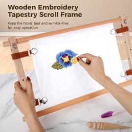 Wooden Embroidery Tapestry Scroll Frame, 21.5 x 12 Inches Beech Wood Cross Stitch Frame, Quilting Hoop Stand, Needlepoint Embroidery Tapestry Wood Frame, Stitching Frame for Sewing