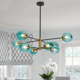 BOKT Modern Sputnik Chandelier 8-Lights Blue Glass Globe Chandelier Mid Century Pendant Light Fixture for Dining Room, Living Room, Island Kitchen, Bedroom