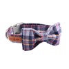 Lionet Paws Cat and Dog Collar with Bowtie,DarkBlue Plaid Cotton