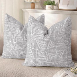 AELS Boho Decorative Textured Throw Pillow Covers 20x20, Modern Mid Century Rainbow Tufted Pillow Case, Farmhouse Rustic Geometric Woven Cushion Case for Bed Couch Sofa, Light Gray