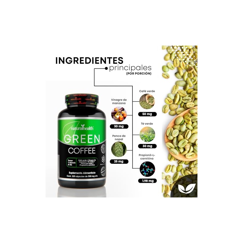 Natural Health Green Coffee Frasco 120 Cápsulas 500mg Ingredientes Naturales