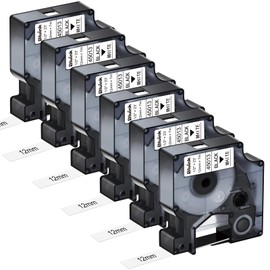 Bluink 6 Pack Compatible Label Tape Replacement for Dymo D1 45013 S0720530, 12mm x 7m Black on White, Works with LabelManager 160 210D 280 360D 420P 450D LabelPoint 150 350