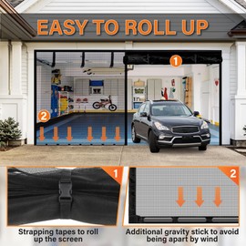 Garage Door Screen for 2 Car 16x7FT - Magnetic Closure, Reinforced Fiberglass Mesh, Heavy Duty Weighted Bottom, Hands-Free Operation, Easy Assembly & Pass-Through