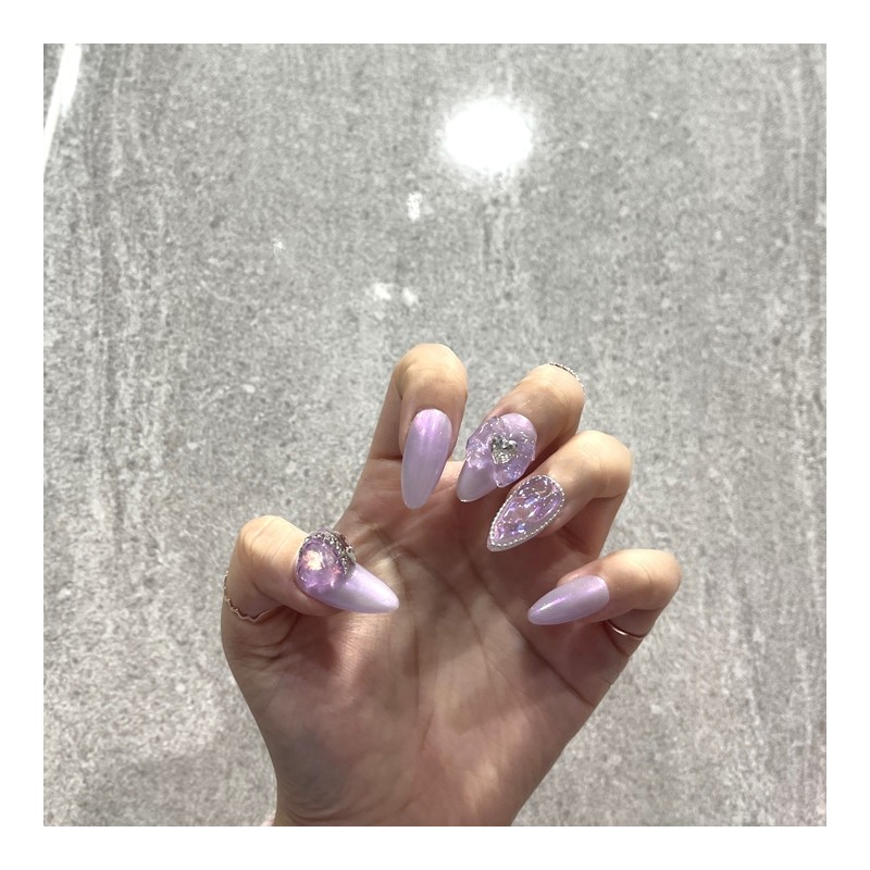 Purple Glass Bead Handmade Nail Tips - Stiletto / 보랏빛