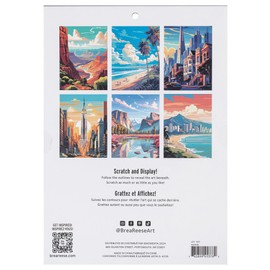 Brea Reese: Scratch Art Paper Pad - Destinations - 6 Designs, Metallic Guided Art, Dual-Tip Stylus & Brush, Easy-to-Frame 9x12 Pages, Adult Craft Kit