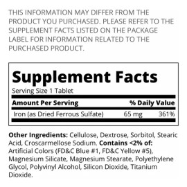 Hierro 65mg Premium Sulfato Ferroso 325mg 120 Caps Eg H5 Sabor Sin Sabor