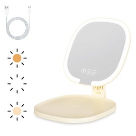 Colexy Kosmetikspiegel mit Beleuchtung, Tragbarer Wiederaufladbar Tragbar Spiegel Schminkspiegel mit 3 Lichtfarben, Faltbar Reisespiegel, Ultraschlank Tischspiegel, dimmbarem Touchscreen (Hellgelb)