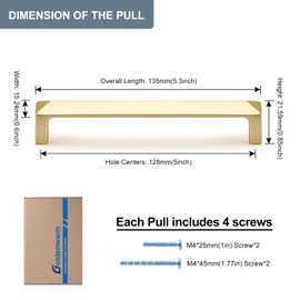 goldenwarm 4 Pack 128mm Gold Wardrobe Handles Gold Handles Gold Cabinet Handles Solid Brushed Brass Kitchen Handles Square Zinc Alloy Gold Kitchen Handles Brass Handles Gold Cabinet Handles
