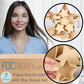 Paper Mache Star with Star Boxes Set of 7 by Factory Direct Craft for Holiday Decorations and Gift Packaging - 12 Inches & 3-3/8 Inches