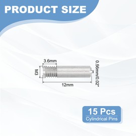 PATIKIL M3 x 12mm Slotted Cylindrical Pin, 15 Pcs 304 Stainless Steel Dowel External Thread Slotted Pin Screw for Home Furniture Cabinet Improvement, Silver Tone