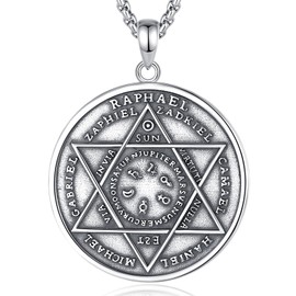 Vito Archangels Saint Raphael Seal Necklace for Women Men, 925 Sterling Silver St Raphael Amulet Pendant, Seven Archangels Six Pointed Star Protection Jewelry Gift, 22"
