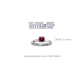 Silvershake Cushion Cut Birthstone Gemstones 925 Sterling Silver Stackable Solitaire Ring, 4, Sterling Silver Rhodium (White Gold Plated), created red ruby