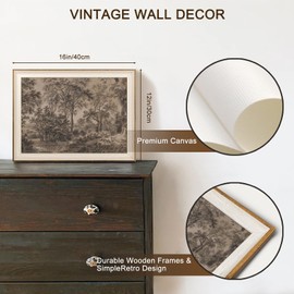 Framed Canvas Wall Art for Living Room Decor, Vintage Neutral Brown Woodland Landscape Painting Farmhouse Canvas Prints Artwork, Antique Wall Pictures Decor for Bedroom Gallery Office, Bathroom Wall Decor - 12x16Inch